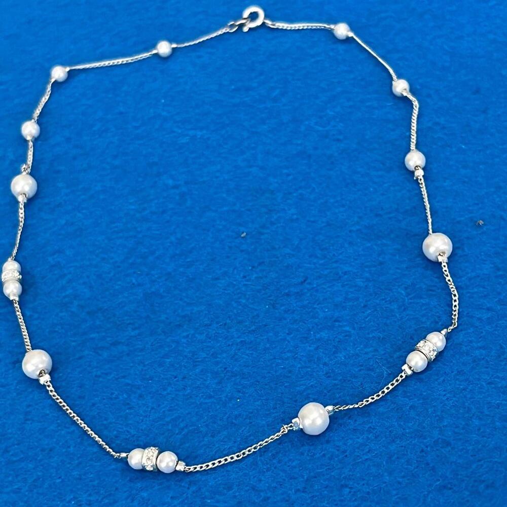 STUNNING VINTAGE ESTATE SIGNED STERLING SILVER FAUX PEARL BEADED 16" NECKLACE!